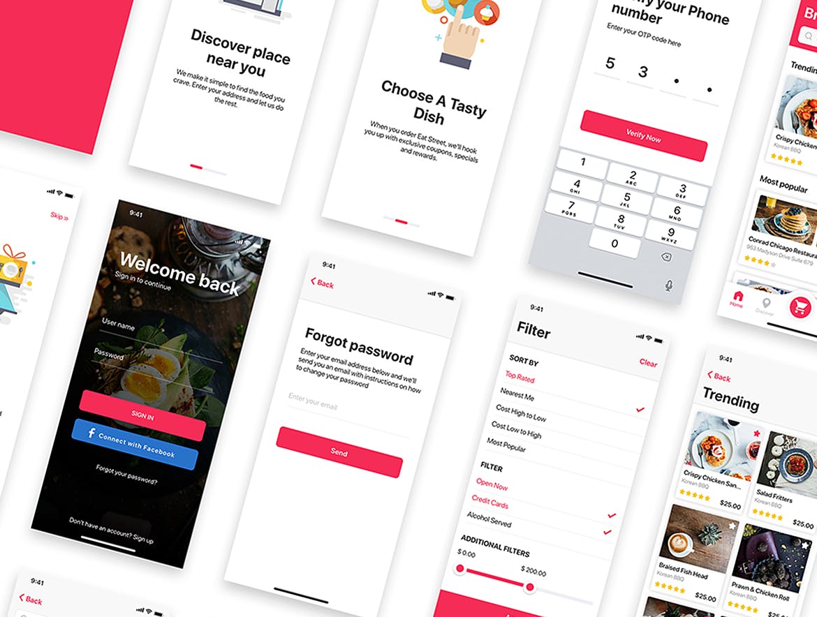 餐厅订位外卖APP应用UI设计套件SKETCH模板 Food ordering & Delivery UI Kit for SKETCH插图(3)