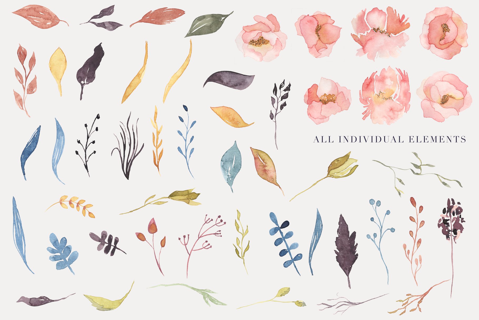 混色水彩花卉剪贴画 Watercolor Floral Clipart – Motley插图1