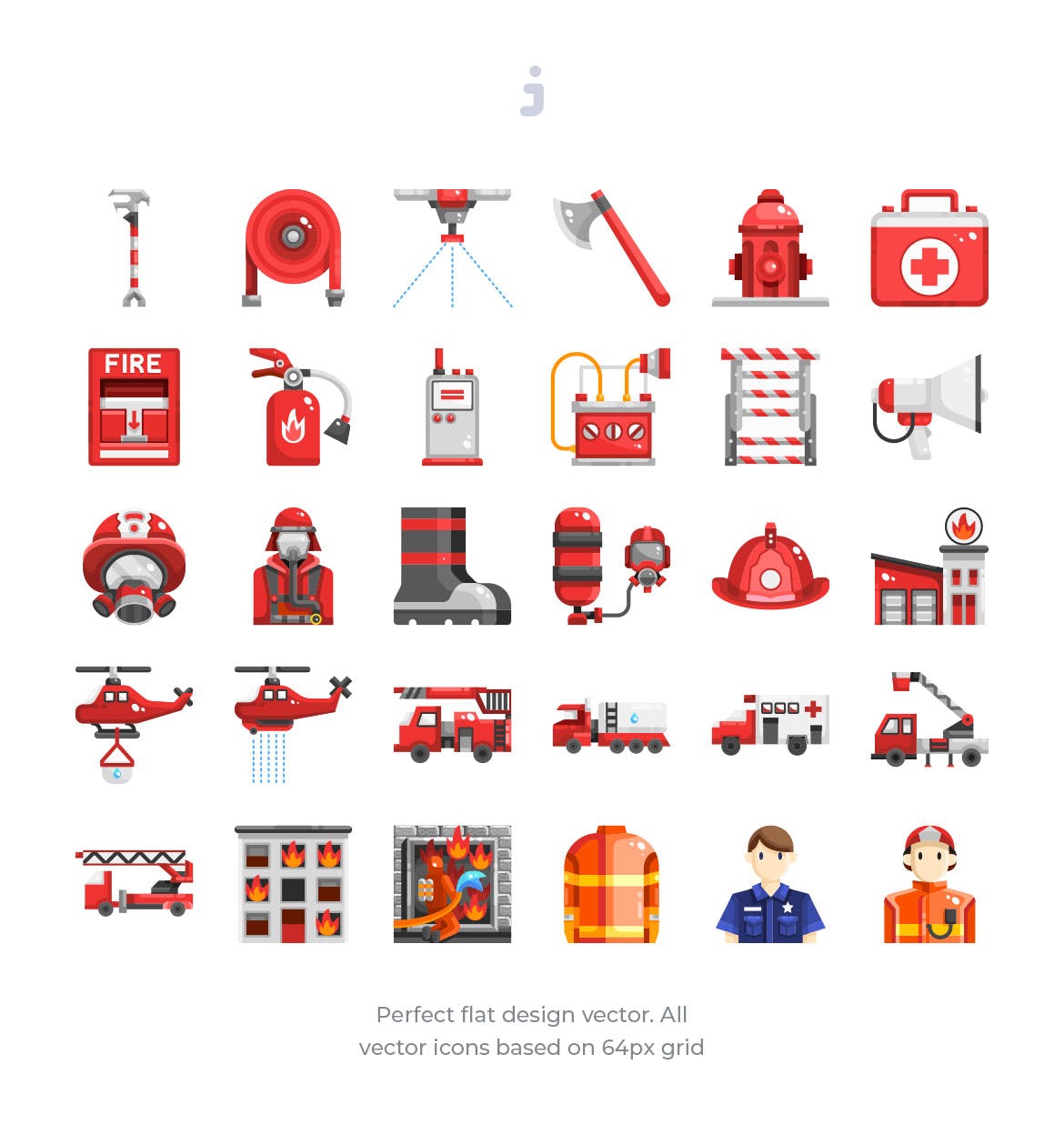 30枚消防员/消防主题扁平设计风格矢量图标 30 Fire Fighter Icons – Flat插图(1)