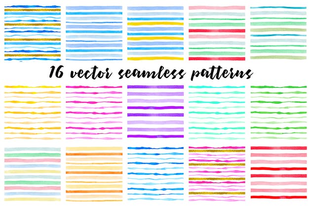水彩条纹和图案纹理素材 Watercolor Stripes and Patterns插图2