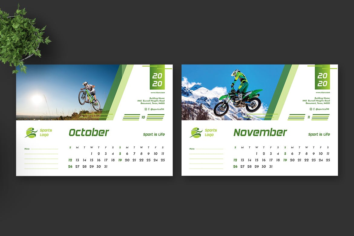 2020年体育运动主题活页翻页台历表设计模板 2020 Sport Calendar Pro插图6