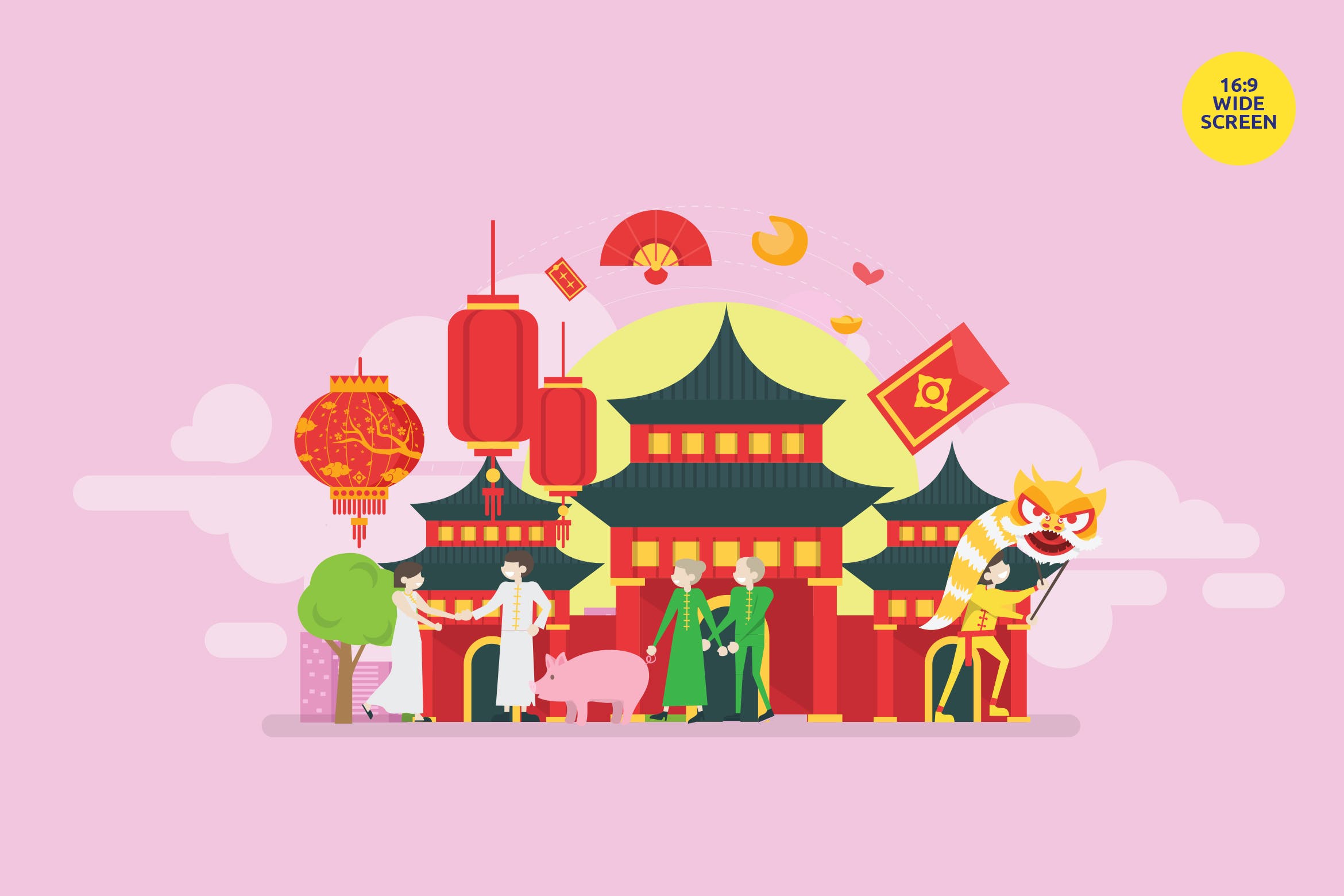中国风新年主题矢量概念插画素材 Chinese New Year Vector Concept Illustration插图