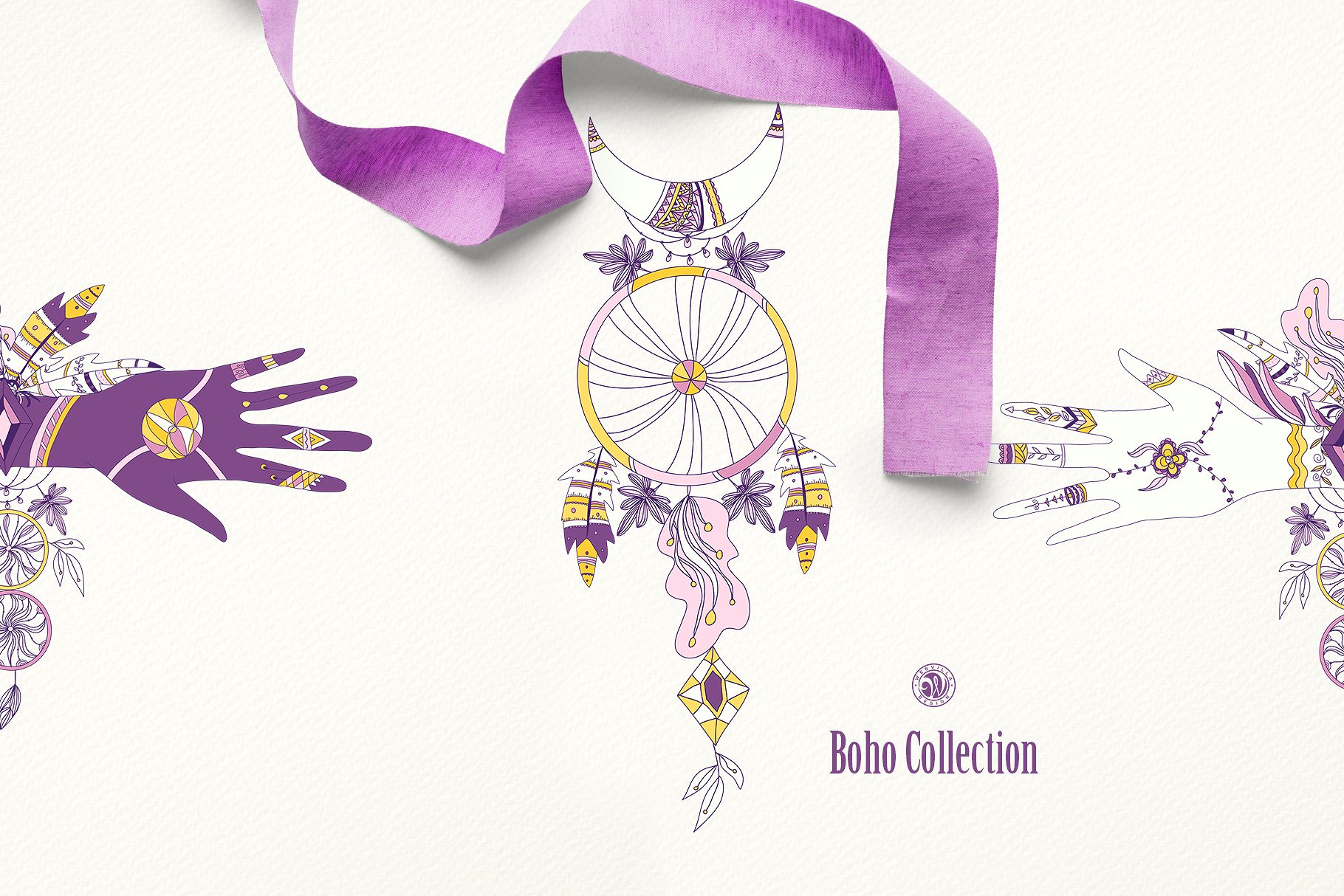 紫色波西米亚风系列水彩插画 Purple Boho Collection插图4