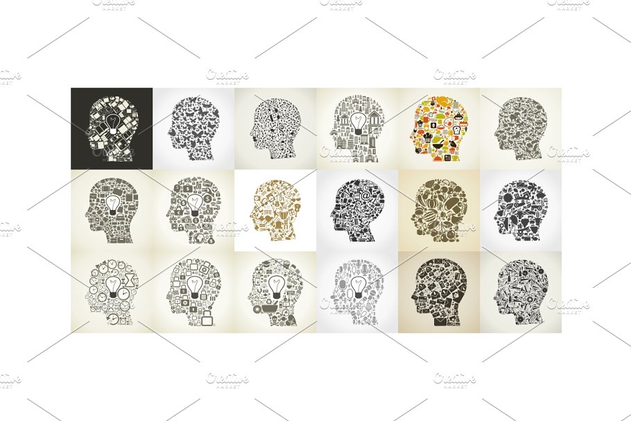创新多元素大脑头部形状插画 Head插图(2)