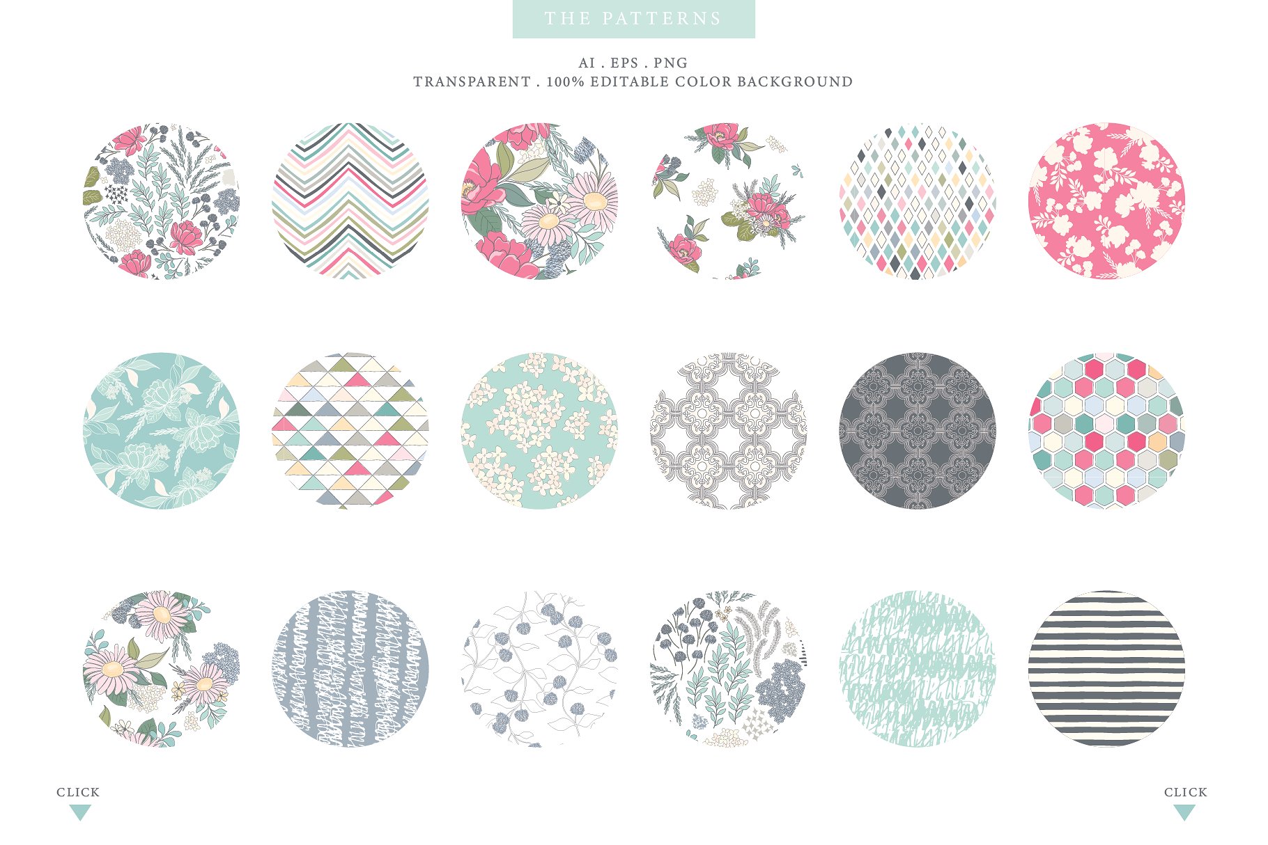 甜美时尚花卉和几何图案纹理 Floral & Pattern Design Set插图(9)