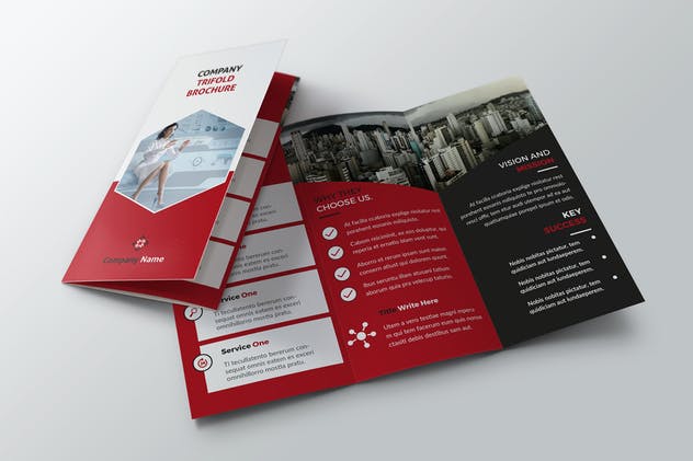 三折页红色商业宣传册模板 Trifold red Brochure插图(3)