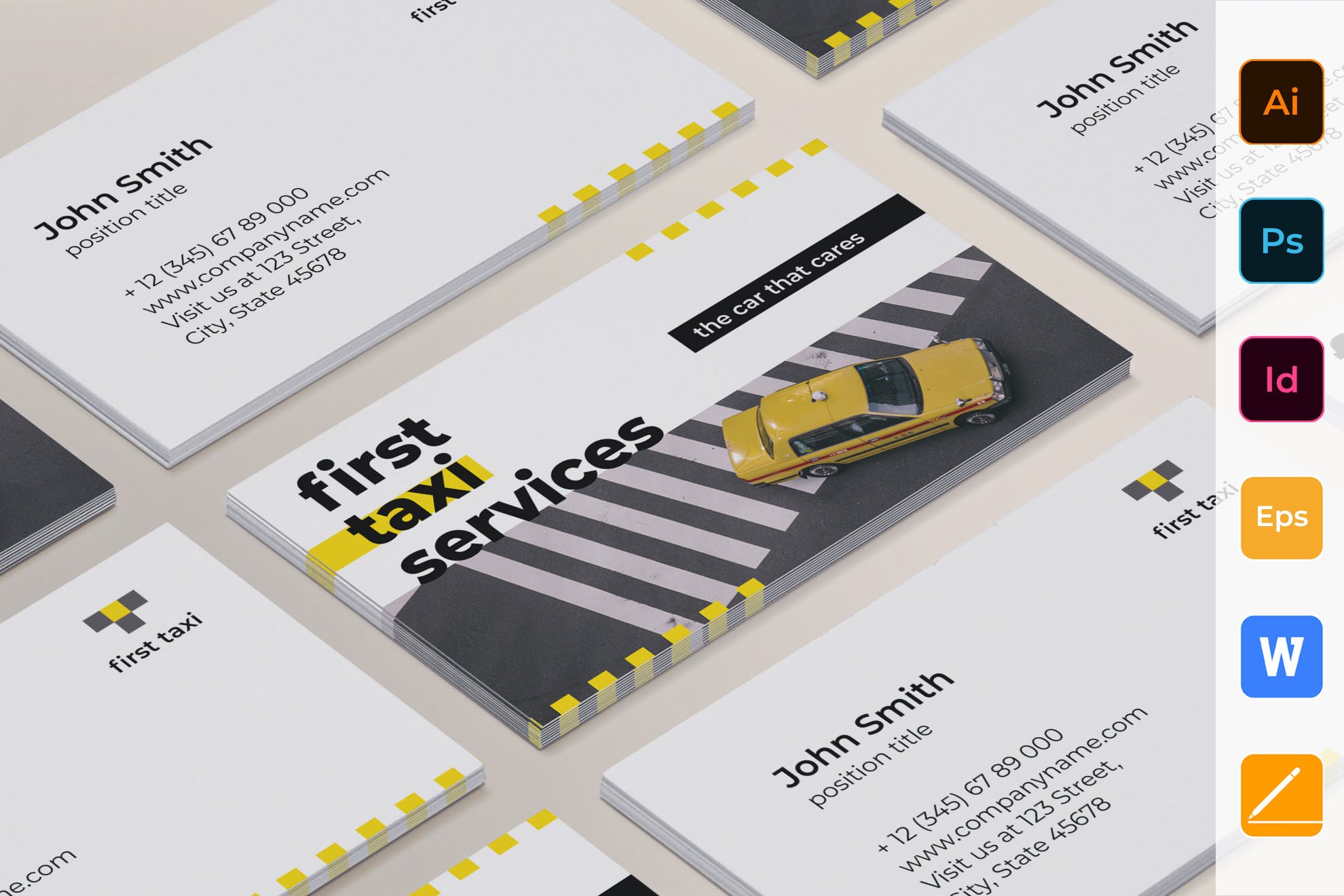 出租车/网约车服务企业司机名片设计模板 Taxi Services Business Card插图