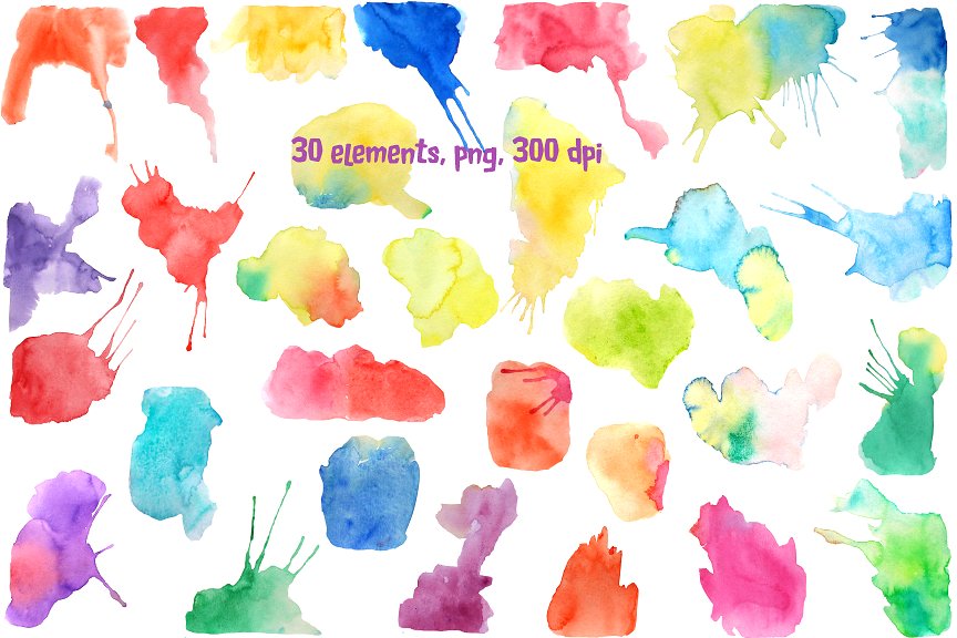 水彩油墨斑点/飞溅图案 Watercolor Blotches and Splatters插图(1)