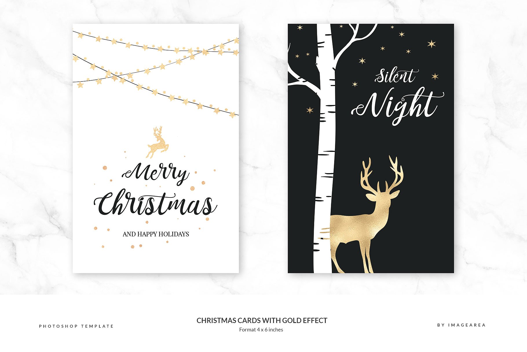 铂金镶嵌效果圣诞节贺卡模板 Christmas Cards with Gold Effect插图