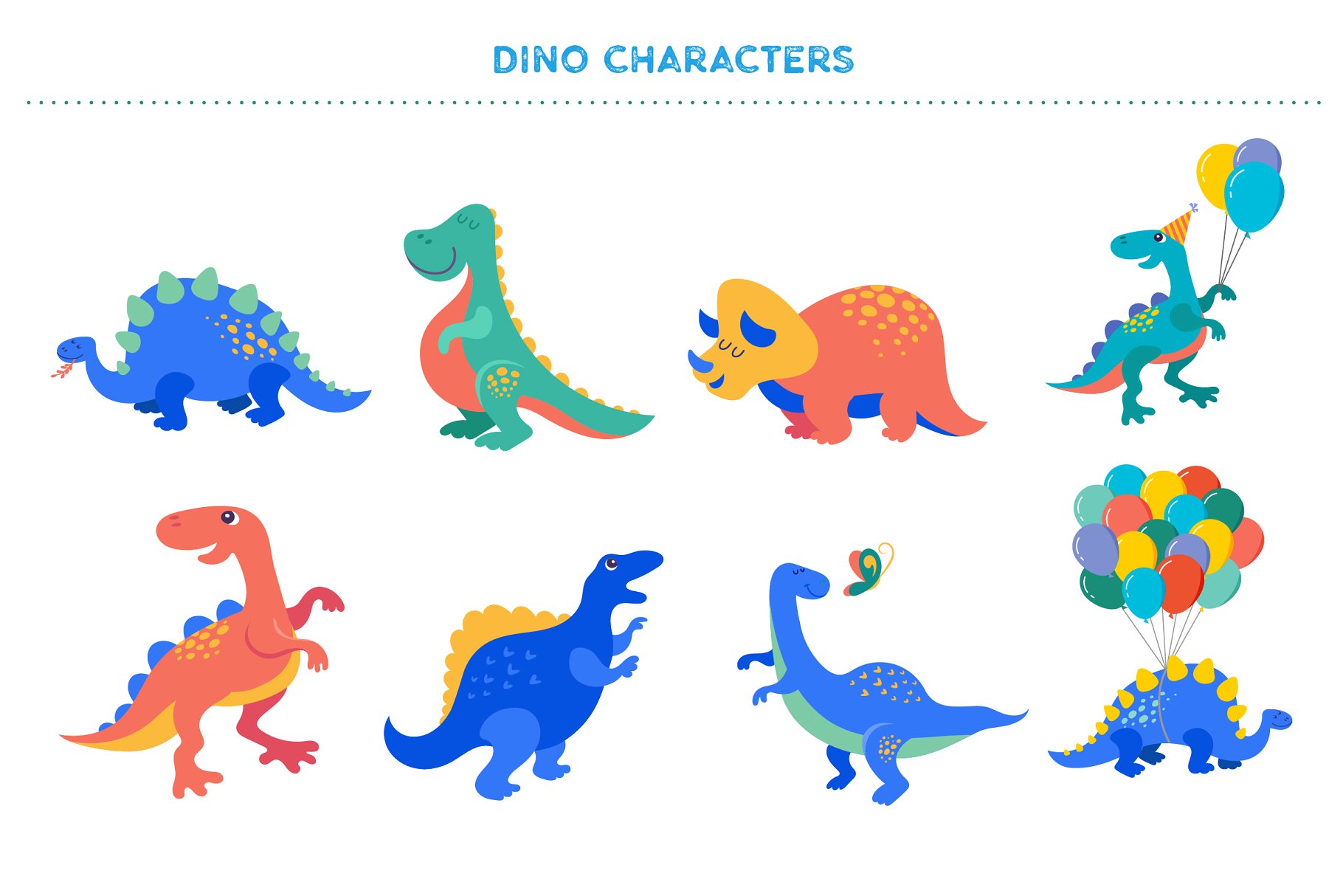可爱的恐龙插图设计工具包 it’s DINO time – cute dinosaurs kit插图(4)