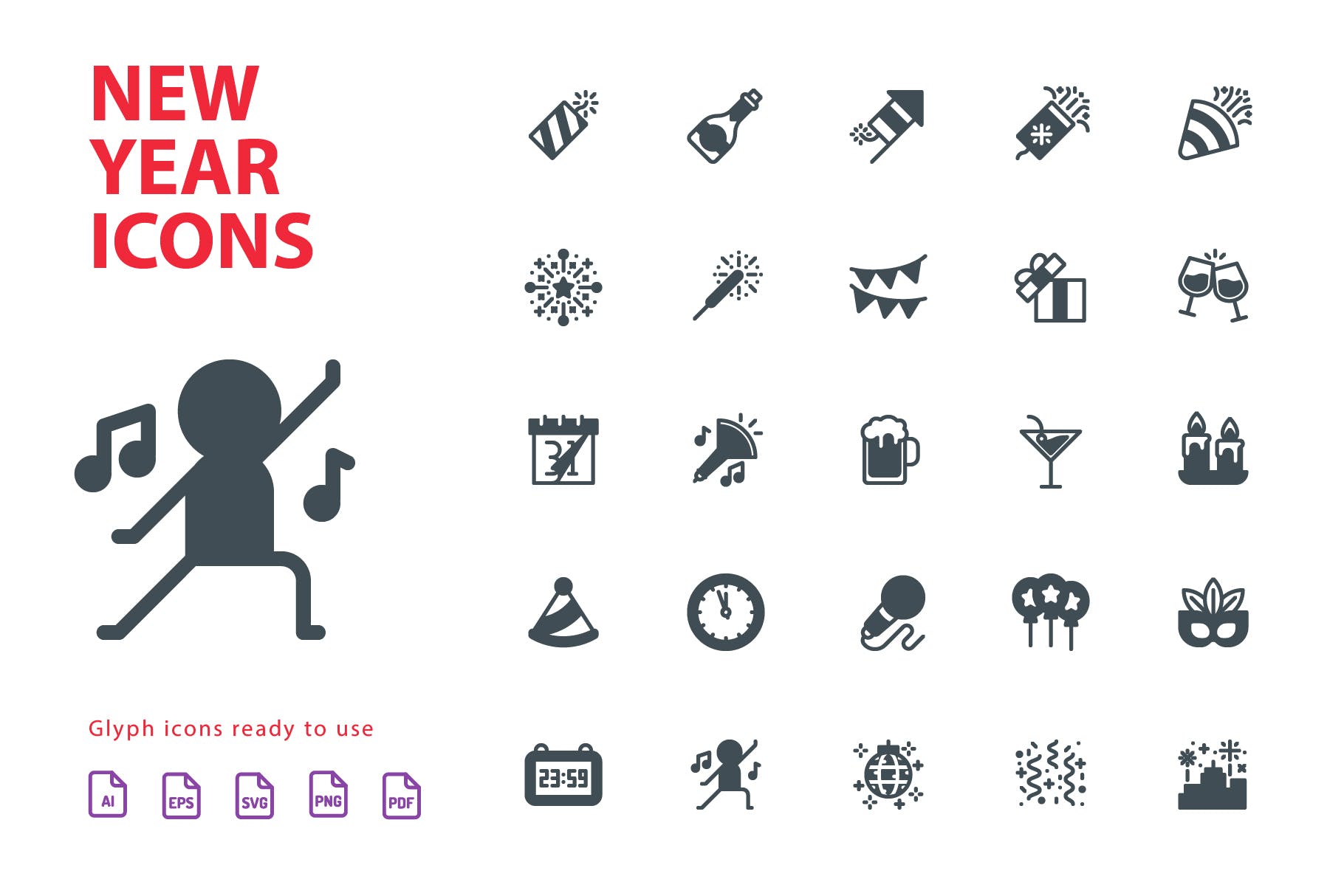 25枚新年主题矢量字体图标 New Year Glyph  Icons插图2