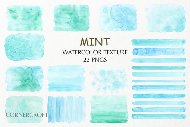 薄荷绿松石水彩背景纹理素材 Watercolor Texture Mint插图1