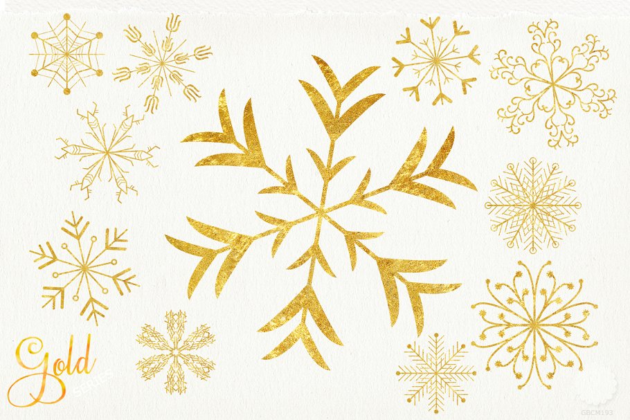 金色雪花圣诞装饰素材合集 Gold snowflakes christmas decoration插图1