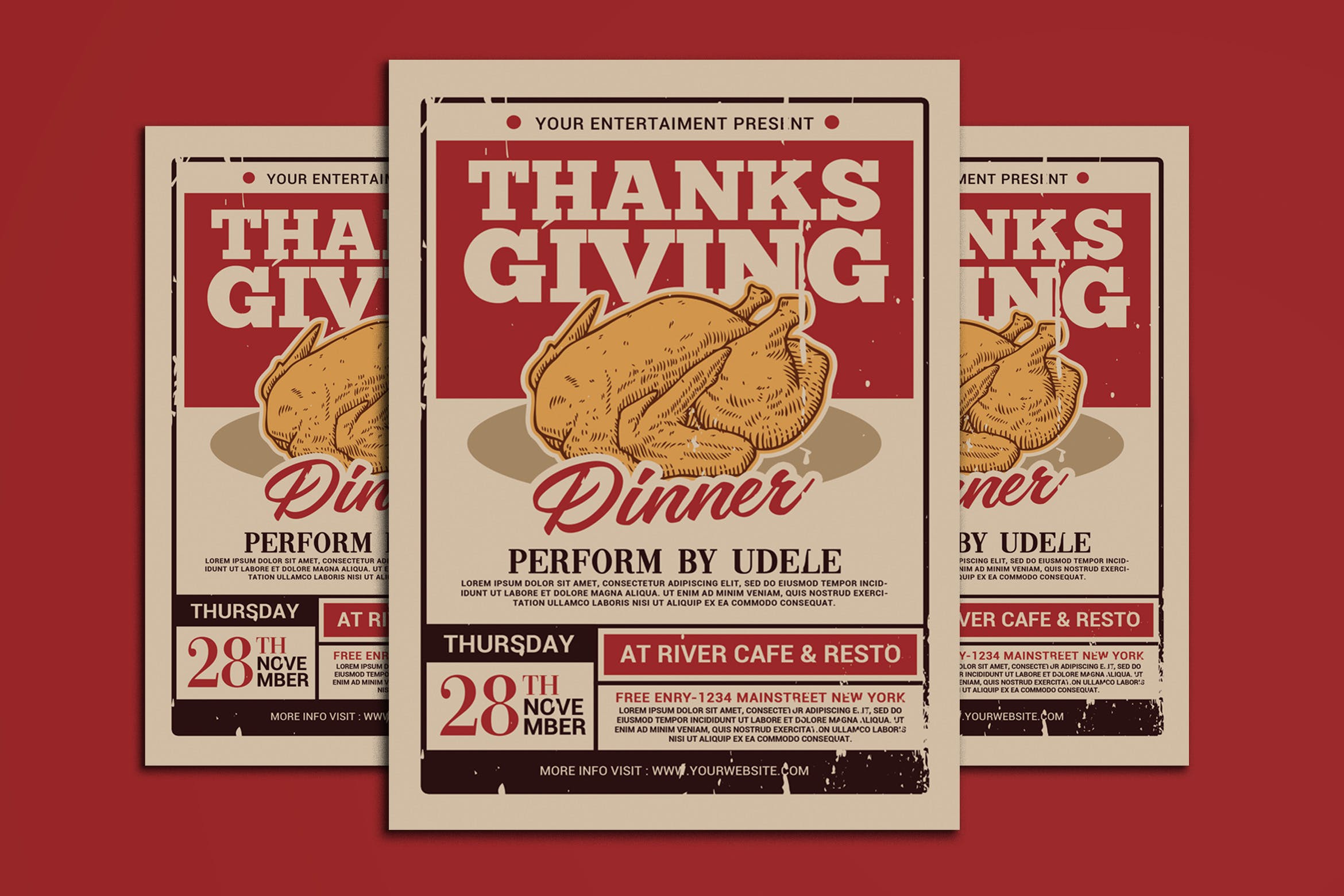 复古风感恩节晚宴活动海报传单模板 Thanksgiving Dinner Flyer插图