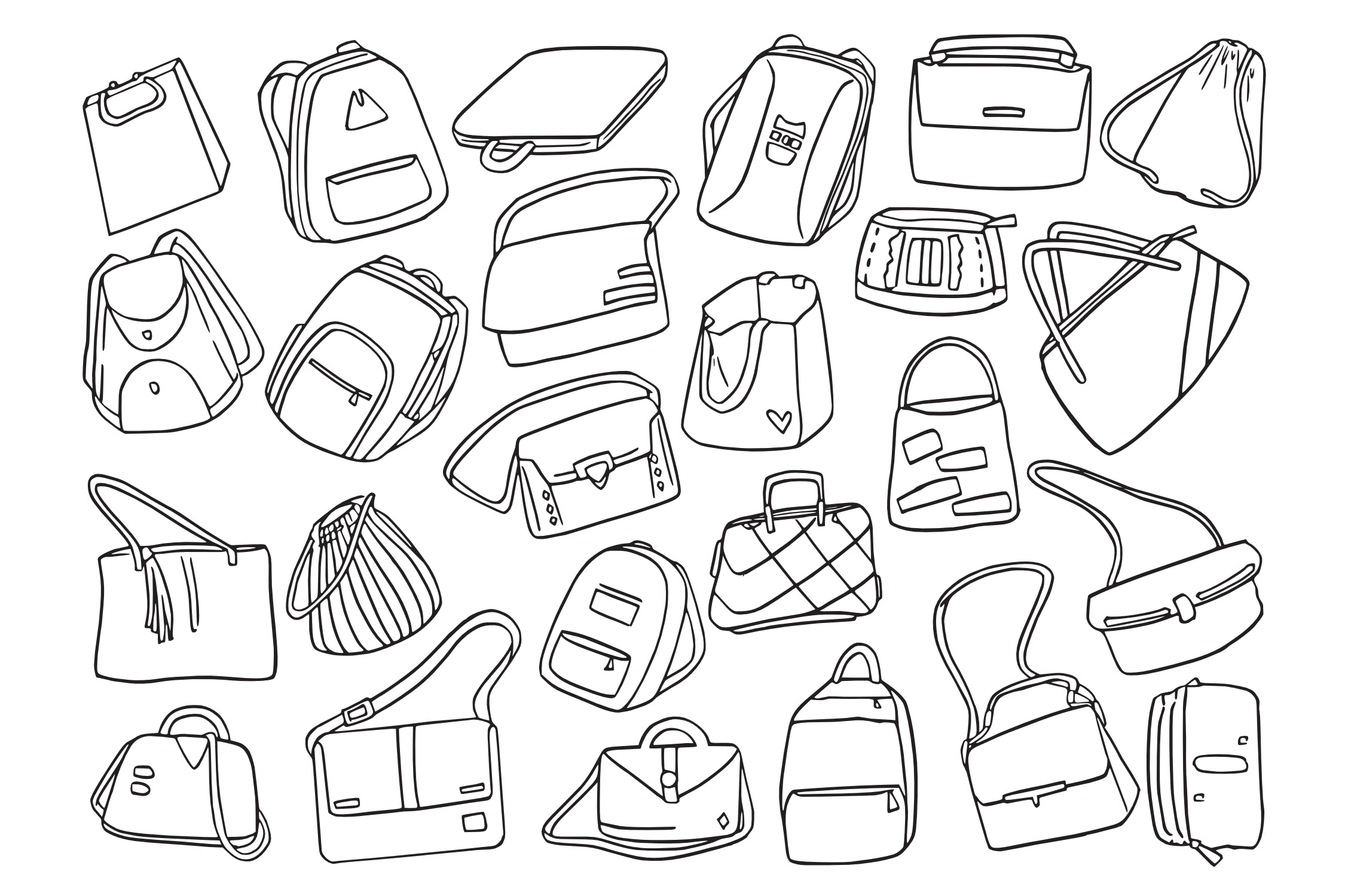 25款时尚背包/挎包涂鸦矢量图形图案素材 Fashion Bag Doodle Vector插图(1)