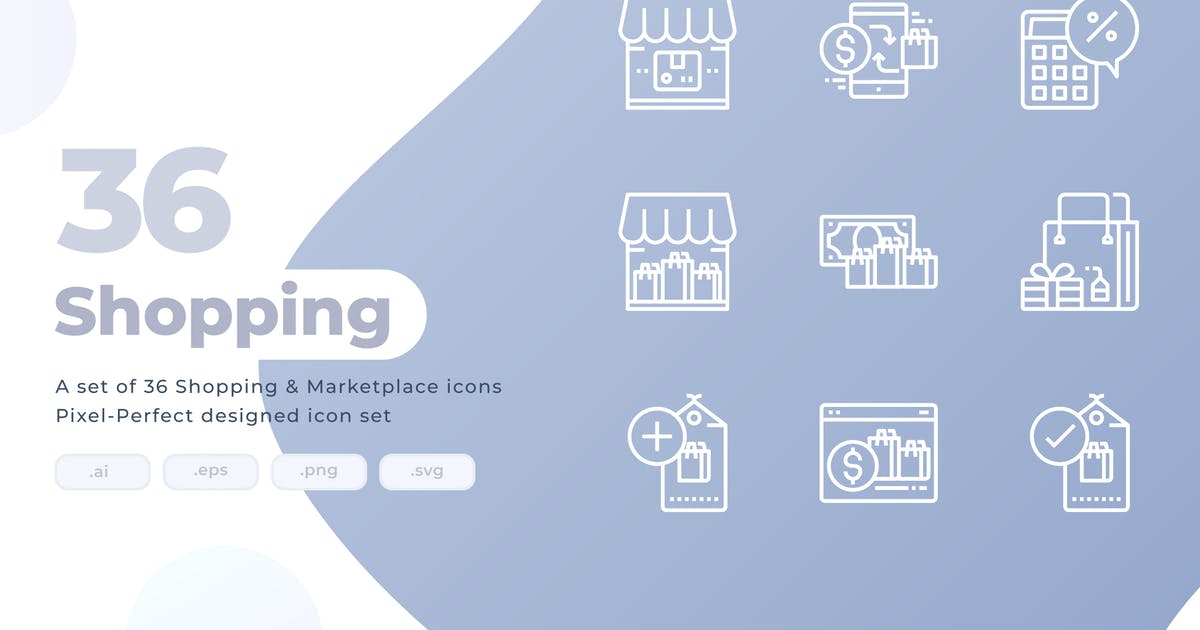 36枚购物超级市场图标素材 36 Shopping and Marketplace Icons插图