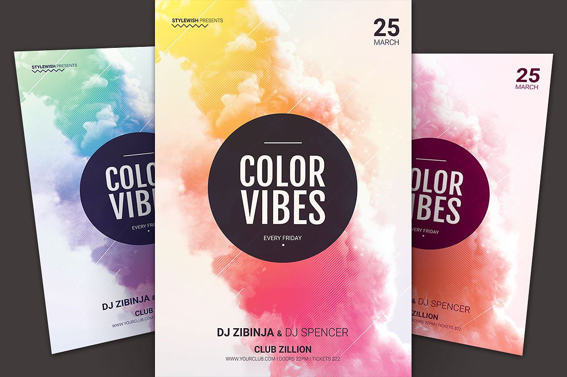 烟雾缭绕DJ音乐派对海报传单模板 Color Vibes Flyer Template插图
