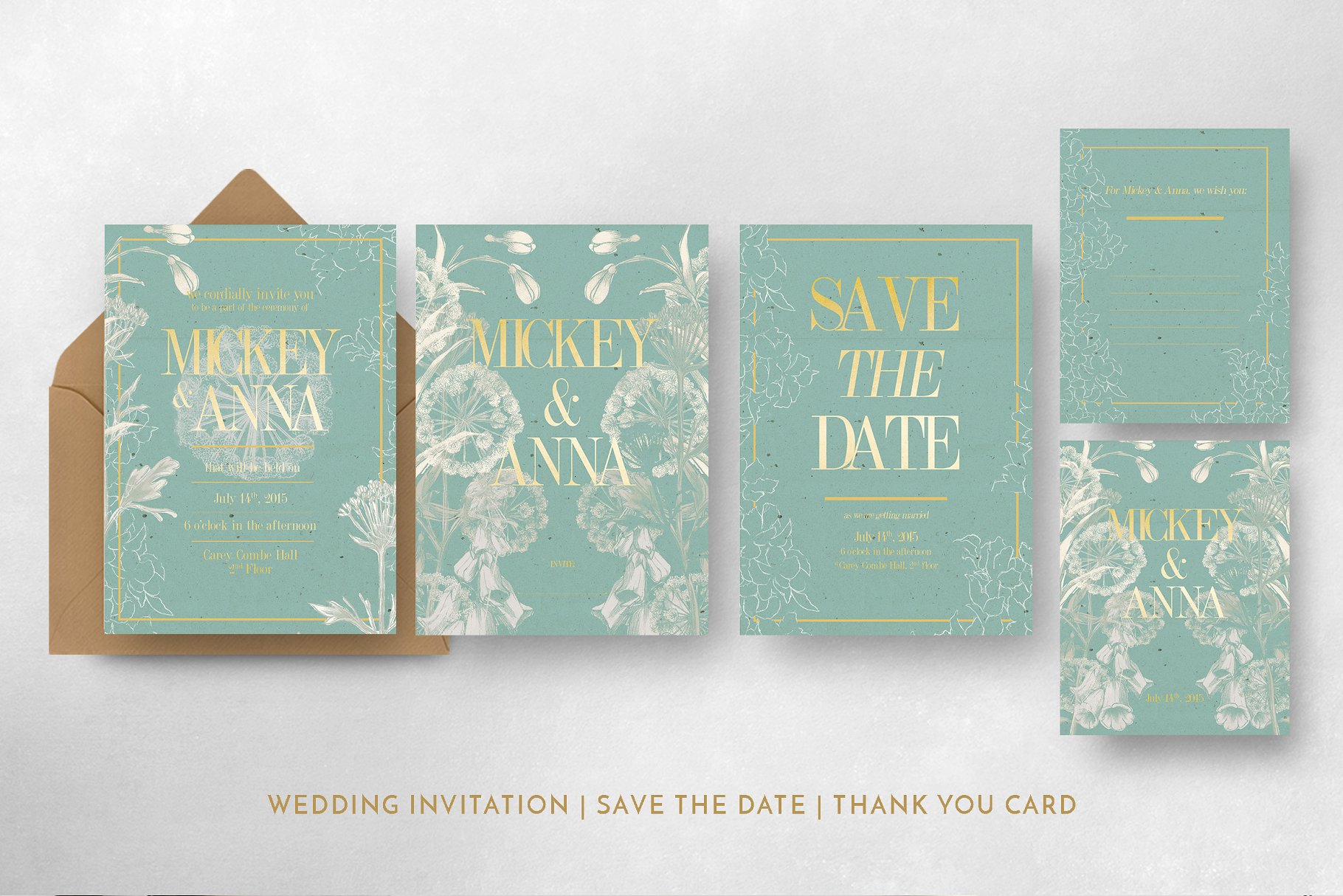 经典婚礼邀请卡贺卡模板套装 Classic Foliage Wedding Suite插图4