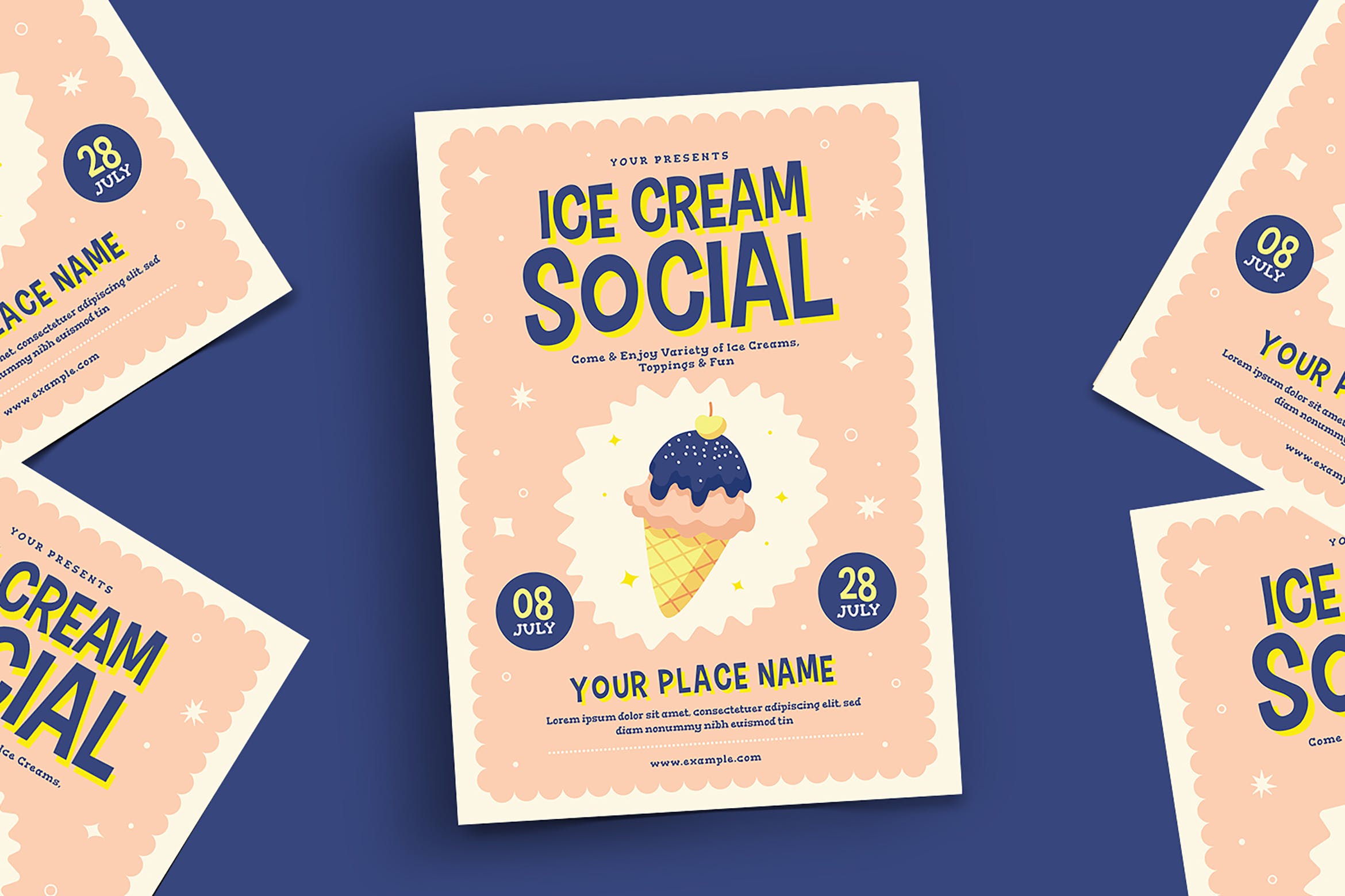 冰淇淋品鉴活动宣传海报传单设计模板 Ice Cream Social Flyer插图