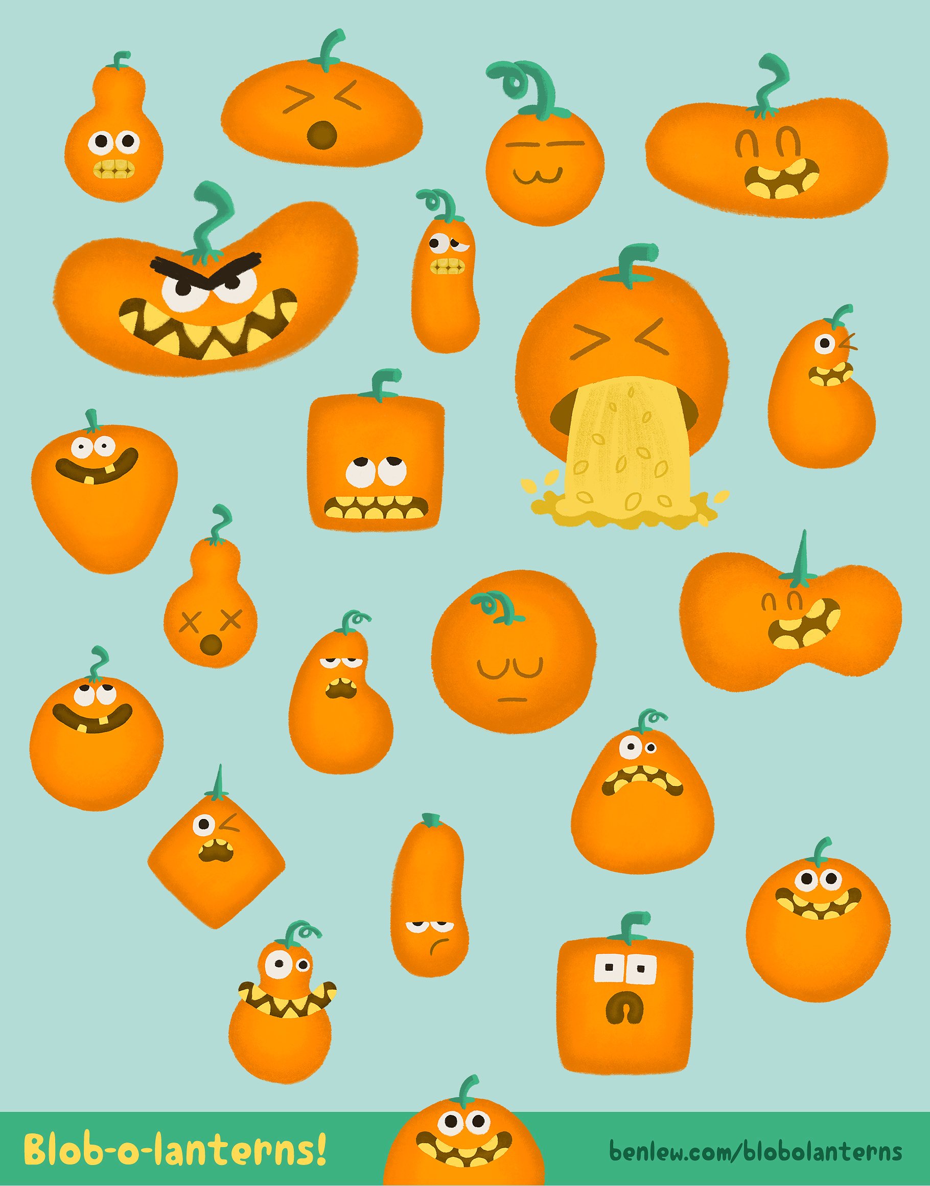 万圣节搞怪南瓜插画 Blob-o-lanterns Graphic Pack插图(1)