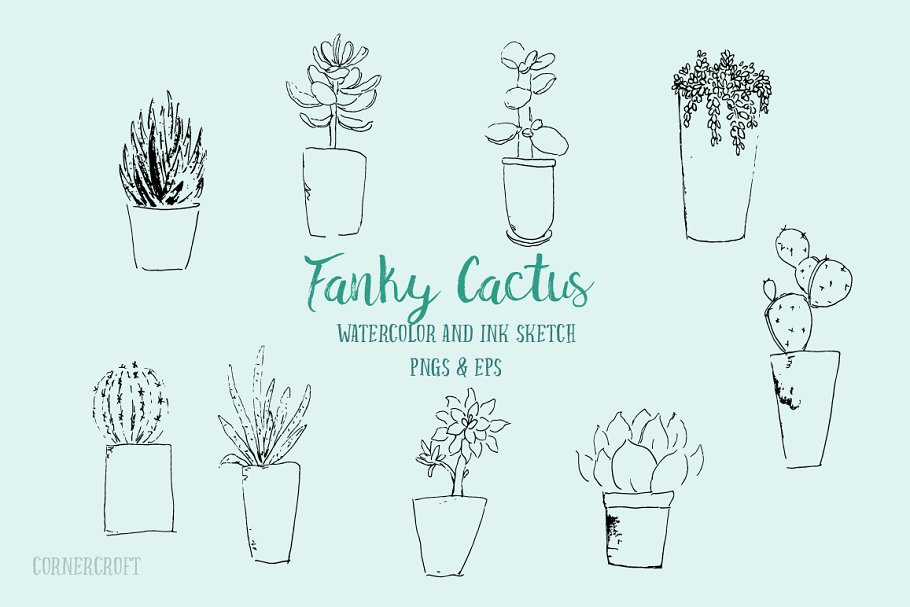 仙人掌矢量剪贴画 Funky Cactus Vector插图(2)