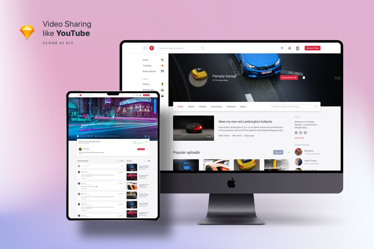 类Youtube在线视频网站界面设计模板 Clone UI Kit – Video sharing like YouTube插图