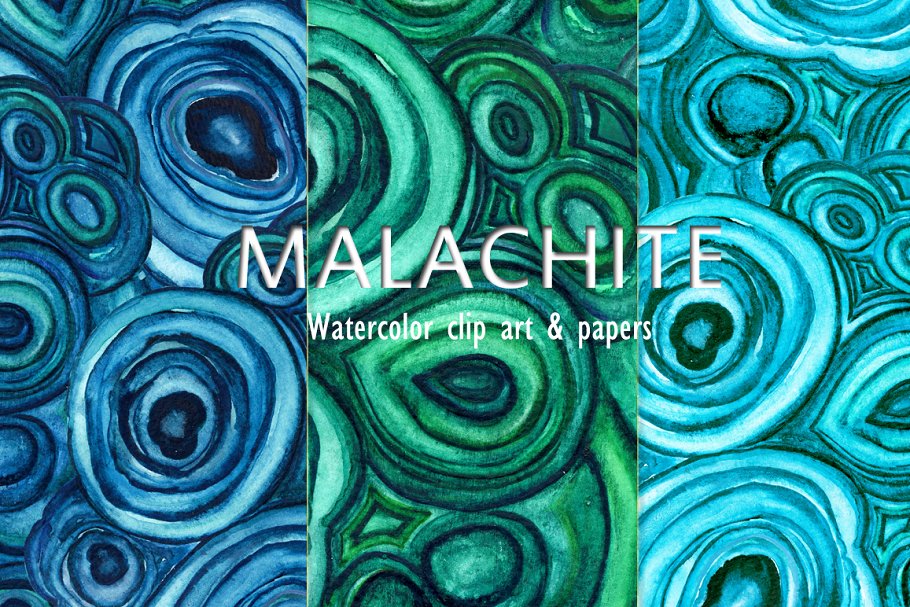 孔雀石水彩纹理集 Malachite textures watercolor插图1