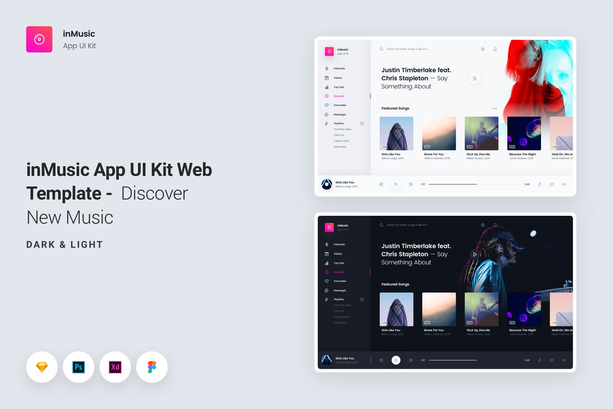 在线音乐音乐视频封面界面设计模板 inMusic App UI Kit Web Template – Discover插图