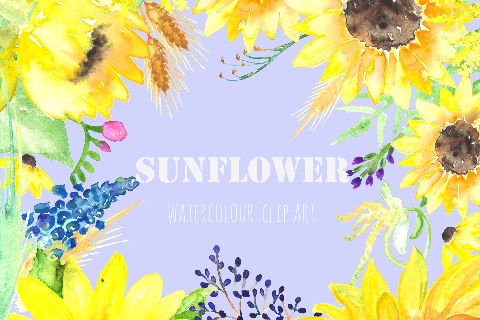 向日葵水彩剪贴画 Sunflower Watercolor Clipart插图4