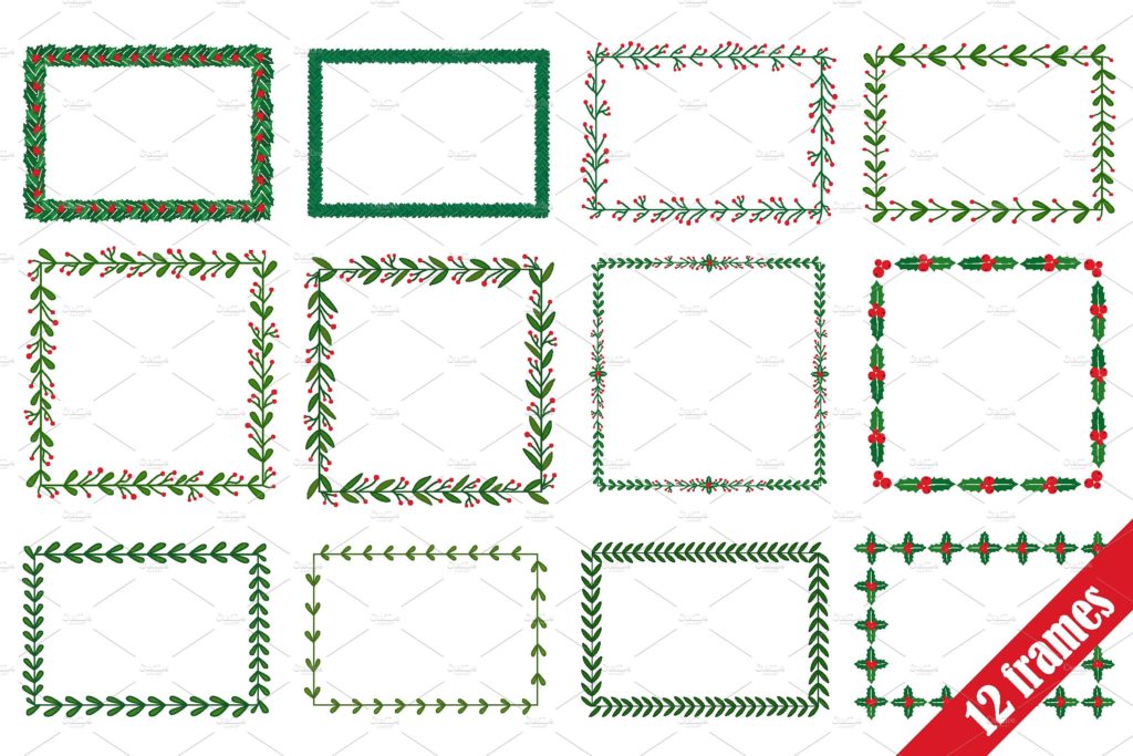 手绘无缝矢量圣诞花卉边框素材下载[eps]插图(3)