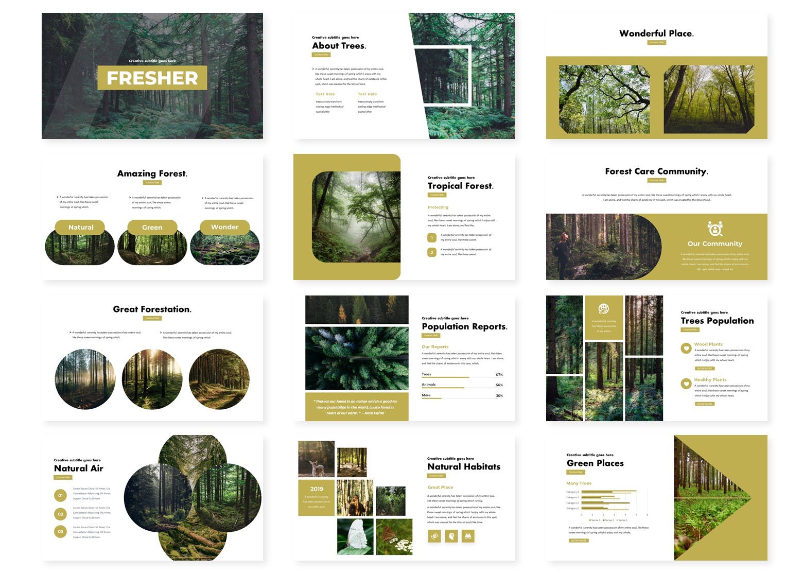 森林/风景/景观项目规划谷歌幻灯片设计模板 Fresher – Google Slides Template插图1