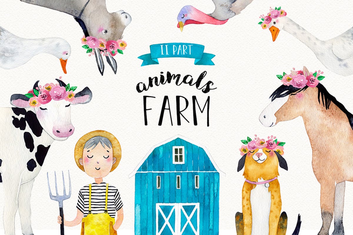 农场家畜动物水彩插画套装Vol.2 FARM ANIMALS watercolor set PART 2插图