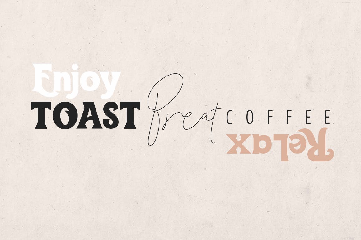 创意装饰设计/无衬线字体/连笔书法钢笔字体三合一 Toast Bread Coffee Typeface插图1