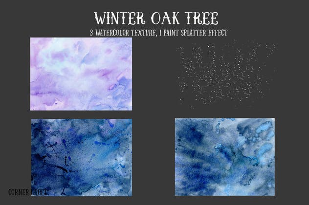 冬季橡树水彩剪贴画合集 Watercolor Clip Art Winter Oak Tree插图2