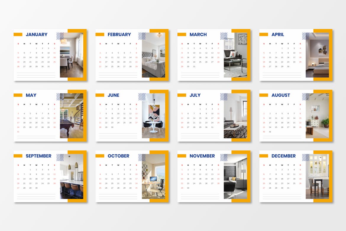 房地产商定制2020年活页日历表设计模板 Real Estate Calendar 2020插图4