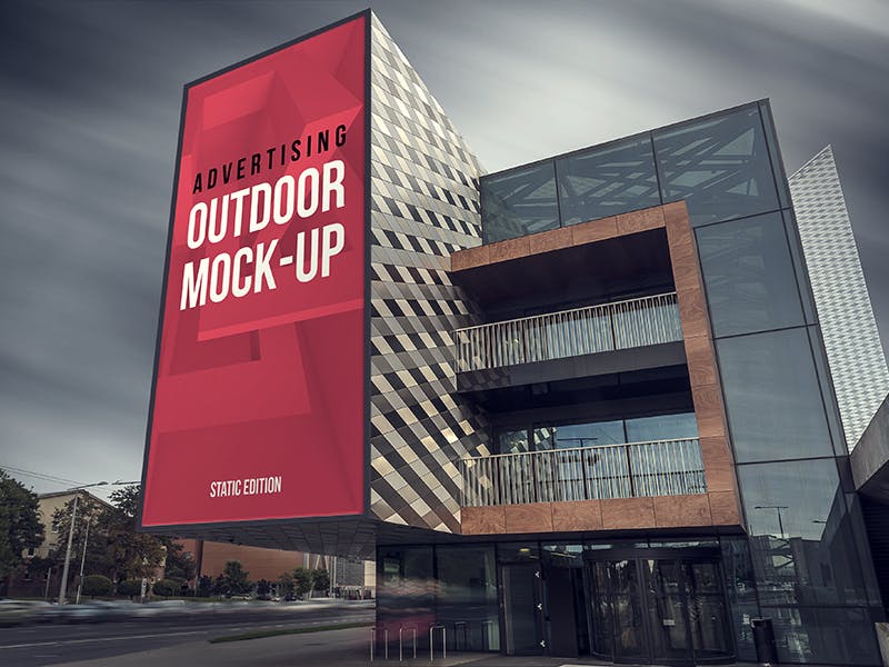 楼体大型灯箱/视频广告牌效果样机模板 Animated Outdoor Advertising Mockup插图(1)