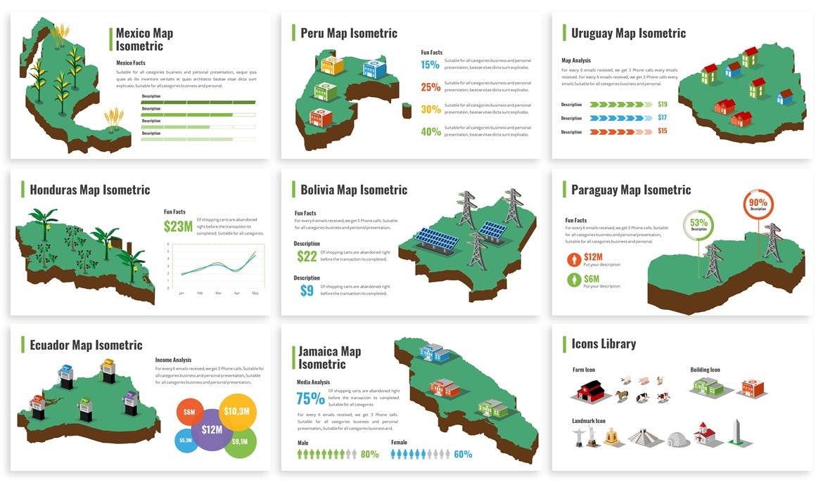 非洲国家/地区地图PPT幻灯片设计素材 America Maps Isometric & Legends For Powerpoint插图(3)