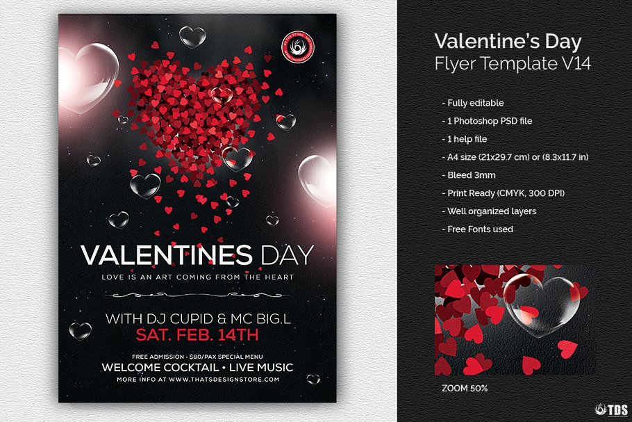 甜蜜情人节活动宣传单PSD模板 Valentines Day Flyer PSD V14插图