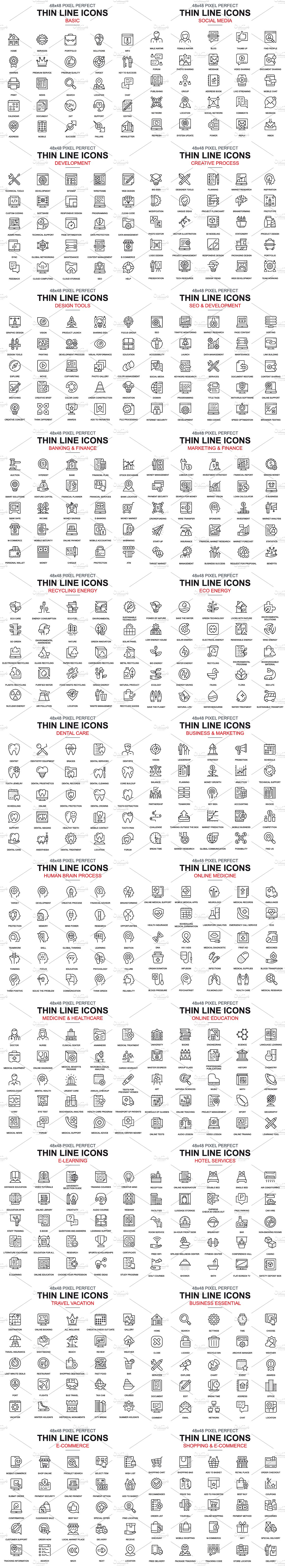 商业主题的扁平化线条图标 Thin Line Business Icons插图1