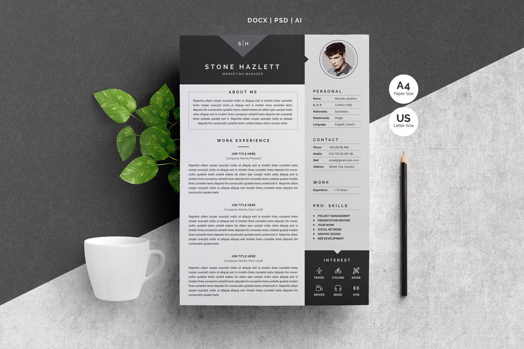 现代个人简历模板 Modern Resume Template 4 Pages插图