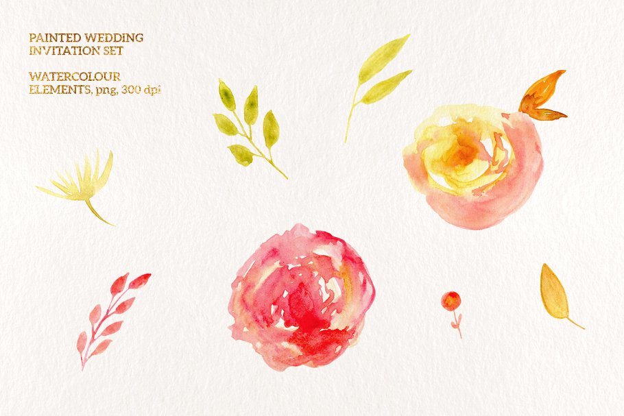 手绘水彩花卉装饰婚礼邀请函设计套装 Painted Wedding Invitation Set插图(4)