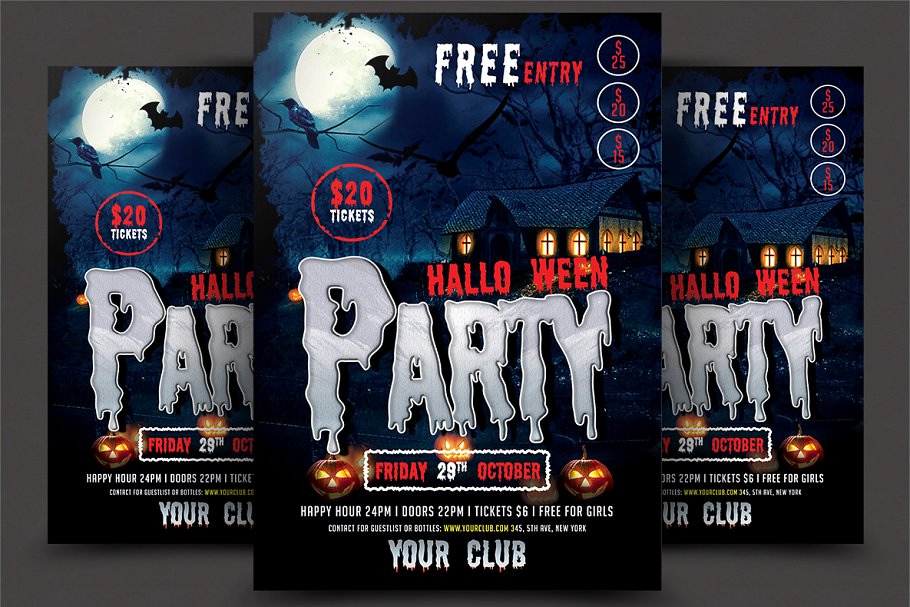 万圣节恐怖派对推广传单模板 Halloween Flyer插图