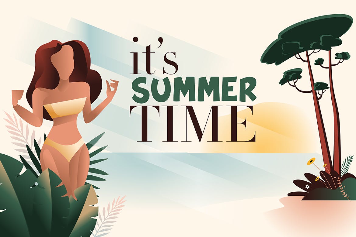 夏日欢乐时光矢量Banner插画v3 Summer time banner插图