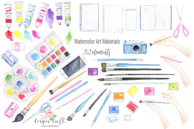 水彩艺术创作场景样机模板 Watercolor art material mockups插图(3)