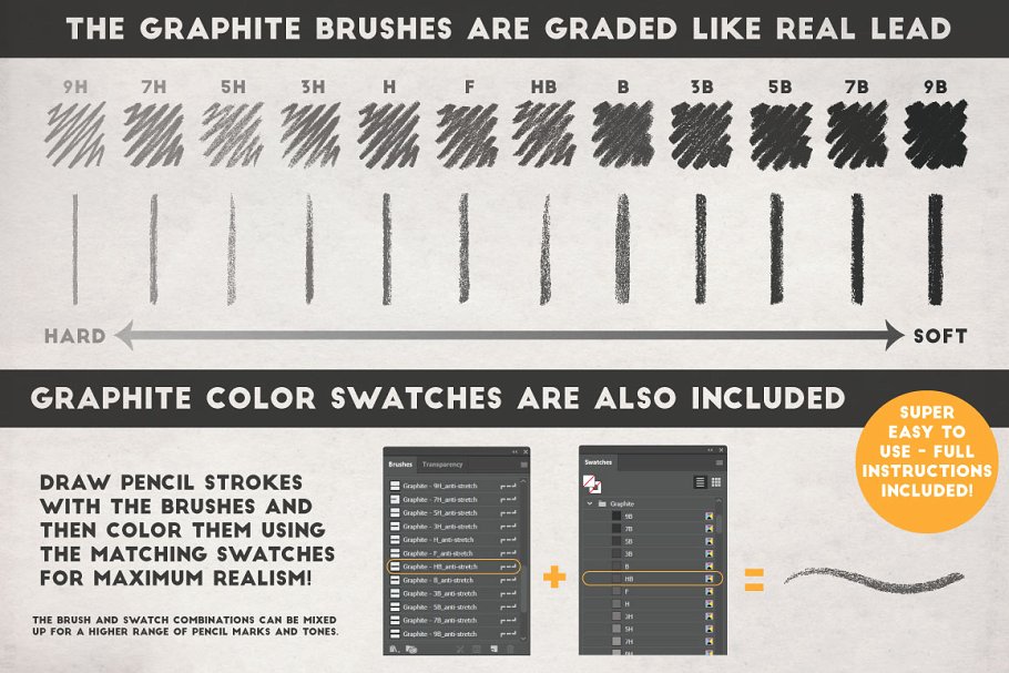 常见铅笔型号笔画AI笔刷 Perfect Pencils – Brush Pack插图(2)