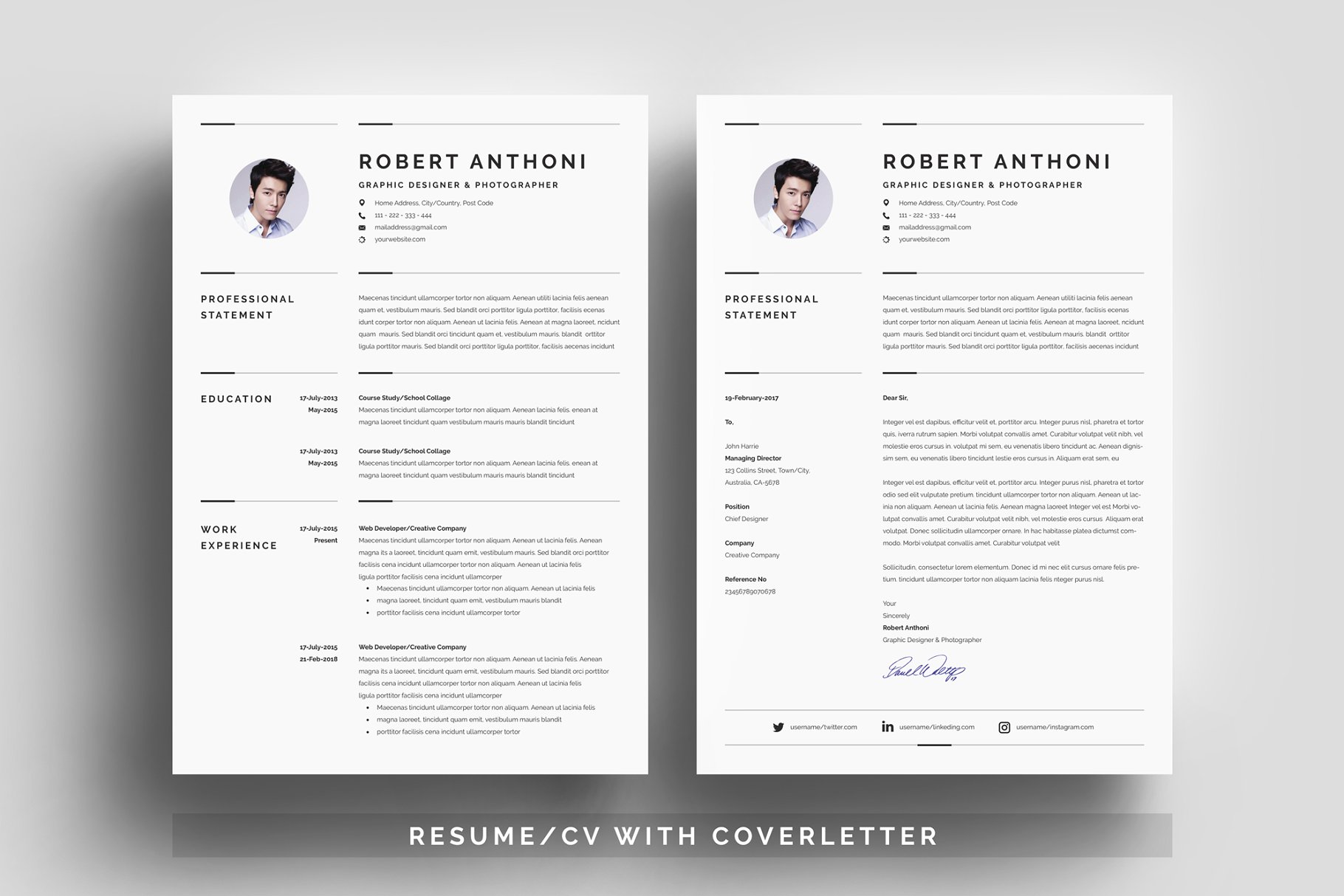 创意个人求职简历模板 Creative Resume Template 3 Pages插图3