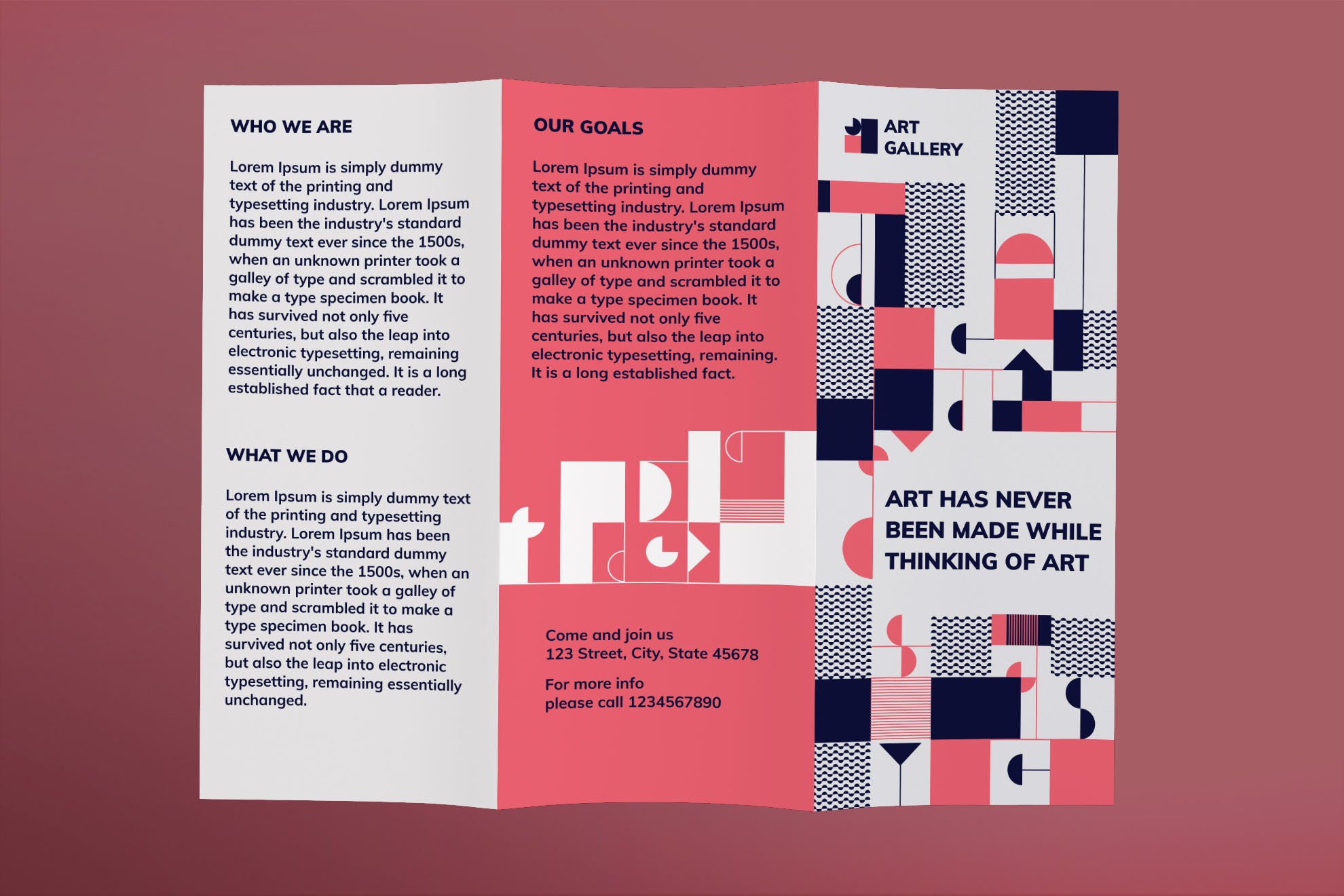 创意艺术培训结构宣传传单设计模板 Art Gallery Brochure Trifold插图(1)