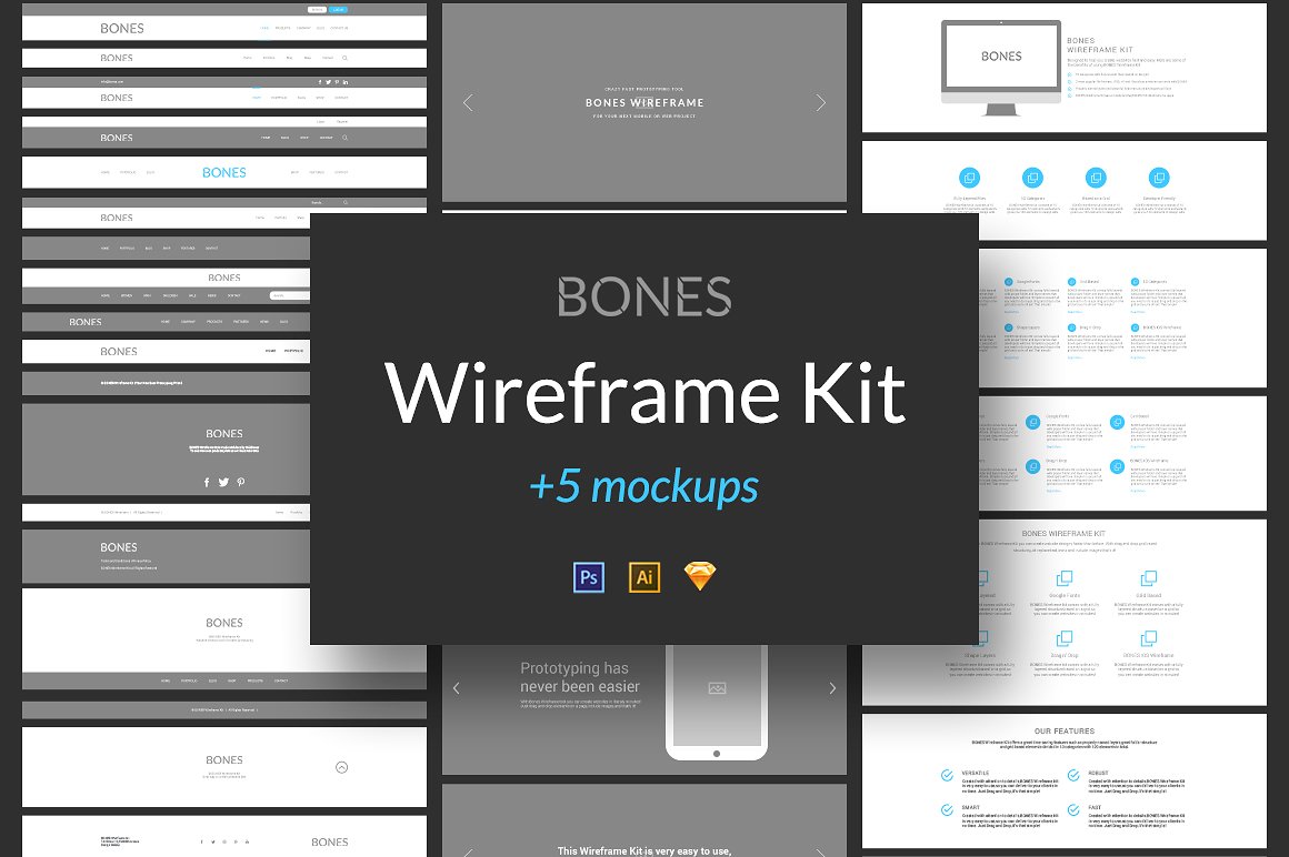 网页设计线框图素材包 Bones Wireframe Kit插图