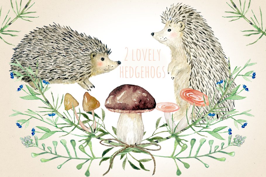 “秋天与刺猬的故事”水彩剪贴画 Autumn in the forest. Hedgehogs插图(1)