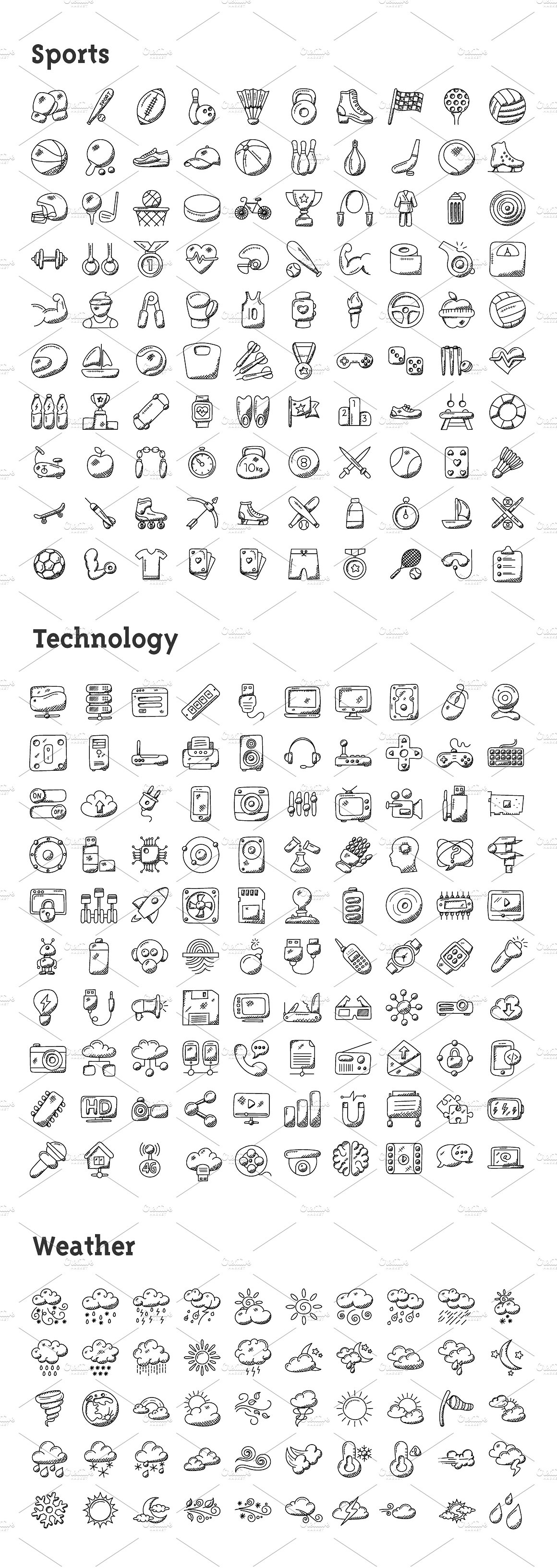 4074枚纯手工绘制涂鸦图标合集 4074 Hand Drawn Doodle Icons插图(12)